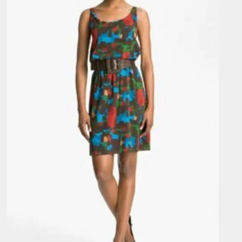 Alice + Olivia Colorful Dress Short Sz‎ XS Abstract 100% Silk Artsy Geometric